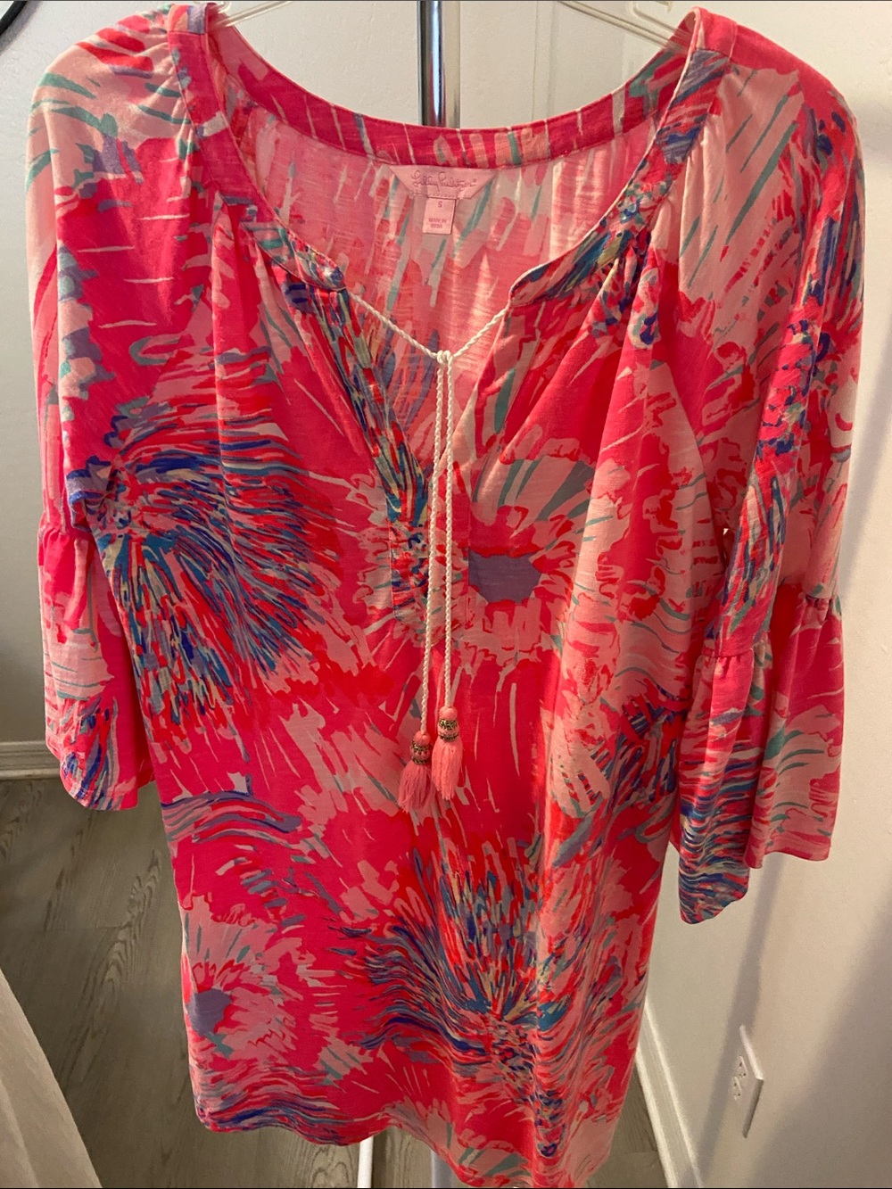 Lilly Pulitzer Pink Multicolor Abstract Tassel Tunic